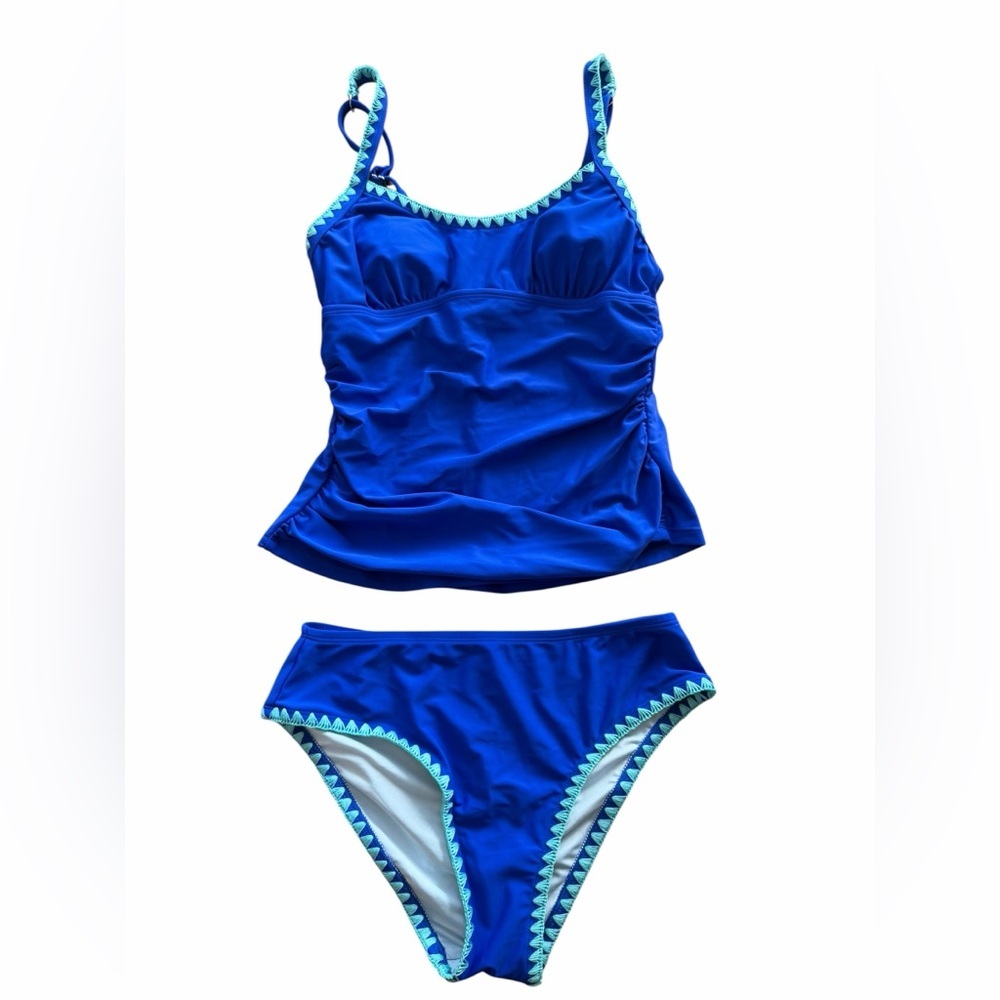 Cupshe Royal Shell Stitch Tankini Top & Mid-Rise Bottoms Set Resortwear Women XS - Picture 5 of 8